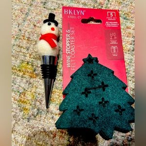 NWOT 5 felt like tree coasters and snowman wine stopper